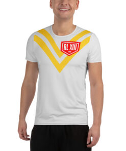 RL XIII Classic Yellow Full Chest Double-V on Light Grey Rugby League T-Shirt