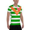 RL XIII Glasgow Rugby League Green & White Striped with Retro Orange V T-Shirt