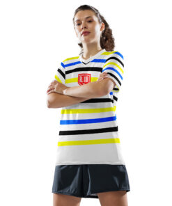 RL XIII Black Yellow & Blue Thin White Stripes Rugby League T-Shirt