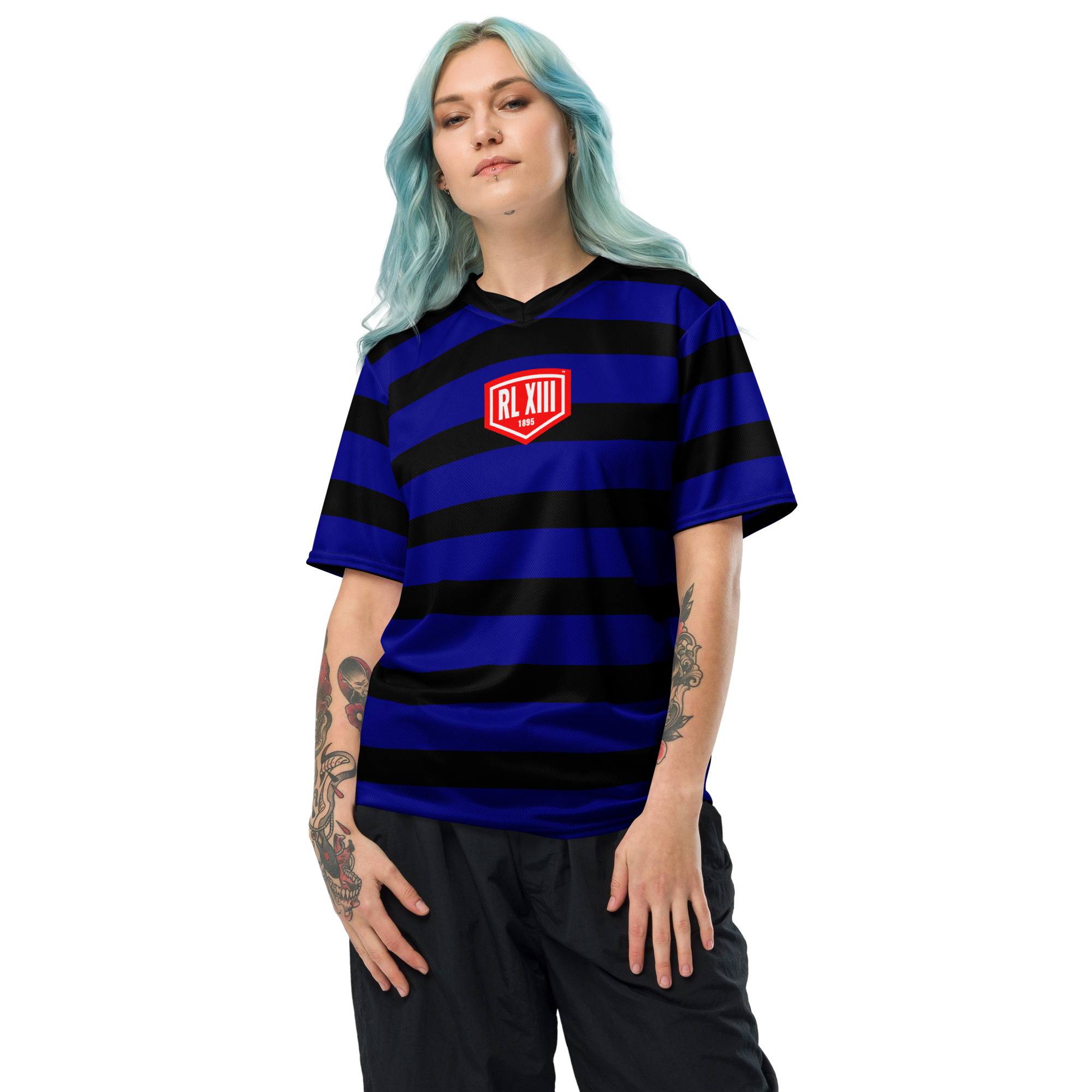 RL XIII Dark Blue & Black Striped Rugby League T-Shirts on sale