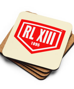 Alternative view of RL XIII Cork-back Coaster with Red Logo