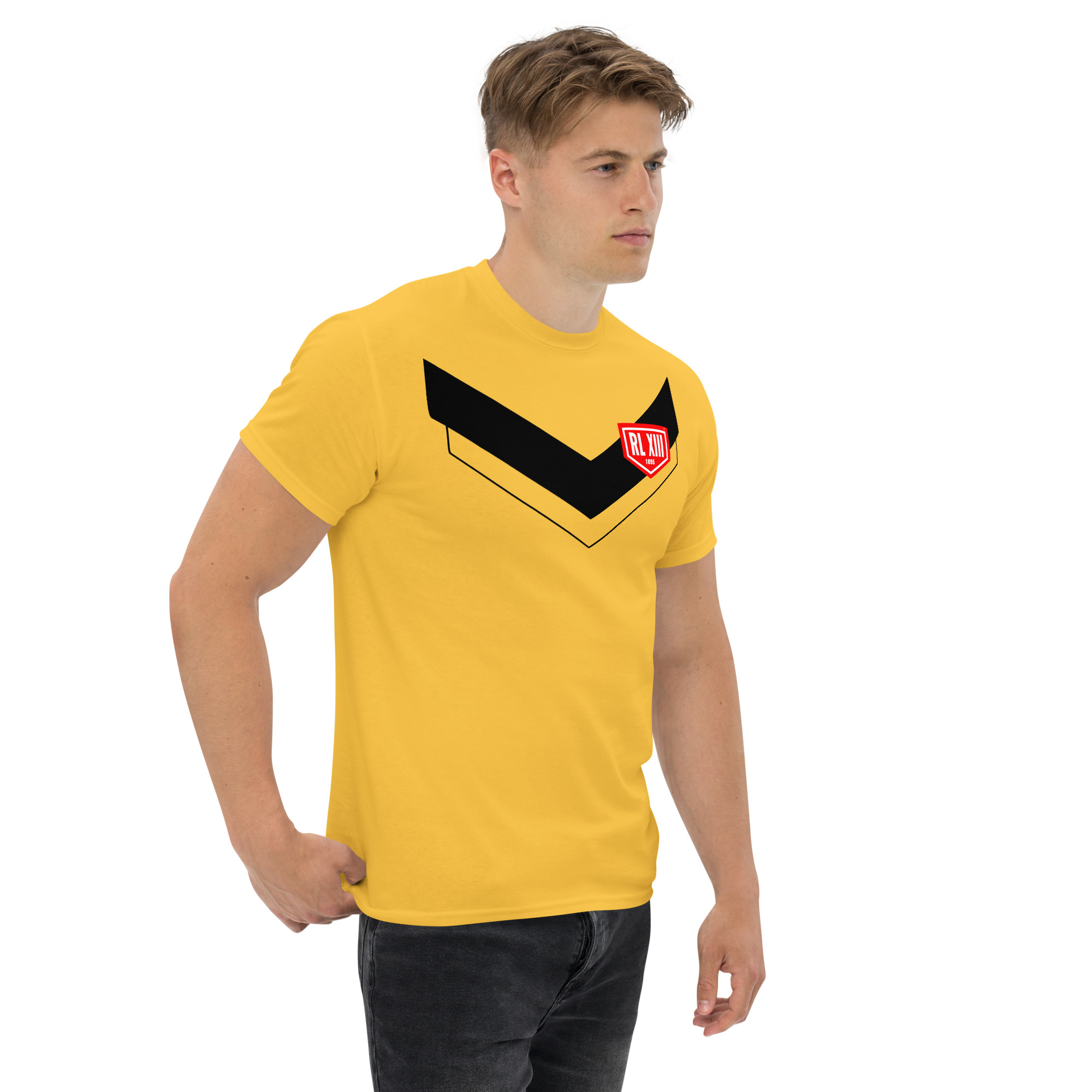 RL XIII Black Boxed Rugby League Chevron on Daisy Yellow T-Shirt - Image 4