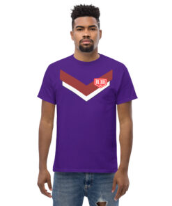 Alternative view of RL XIII Brown Boxed Rugby League Chevron on Purple T-Shirt