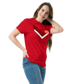 Alternative view of RL XIII Brown Boxed Rugby League Chevron on Red T-Shirt