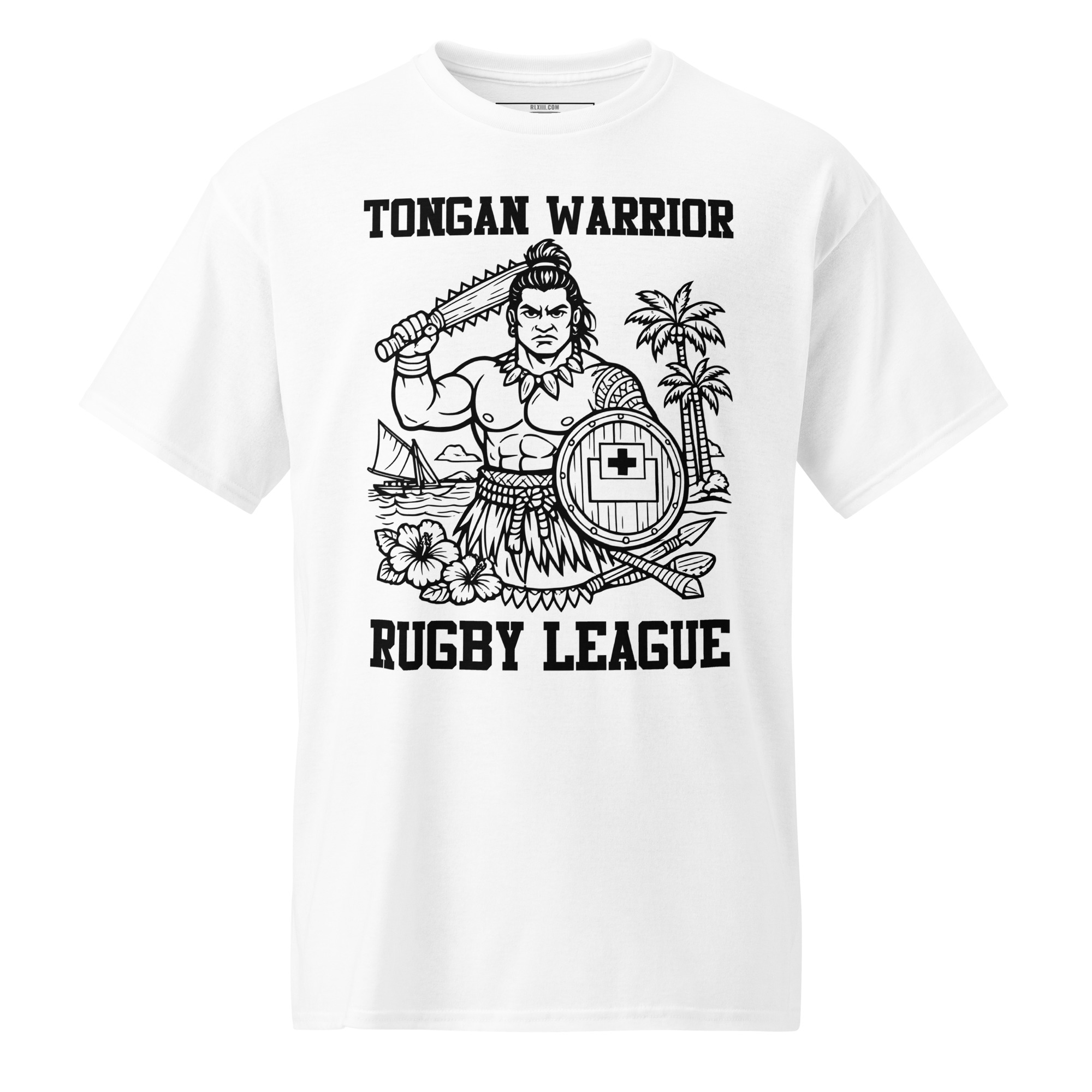 RL XIII Tongan Warrior Rugby League Design 1 White T-Shirt - Image 2