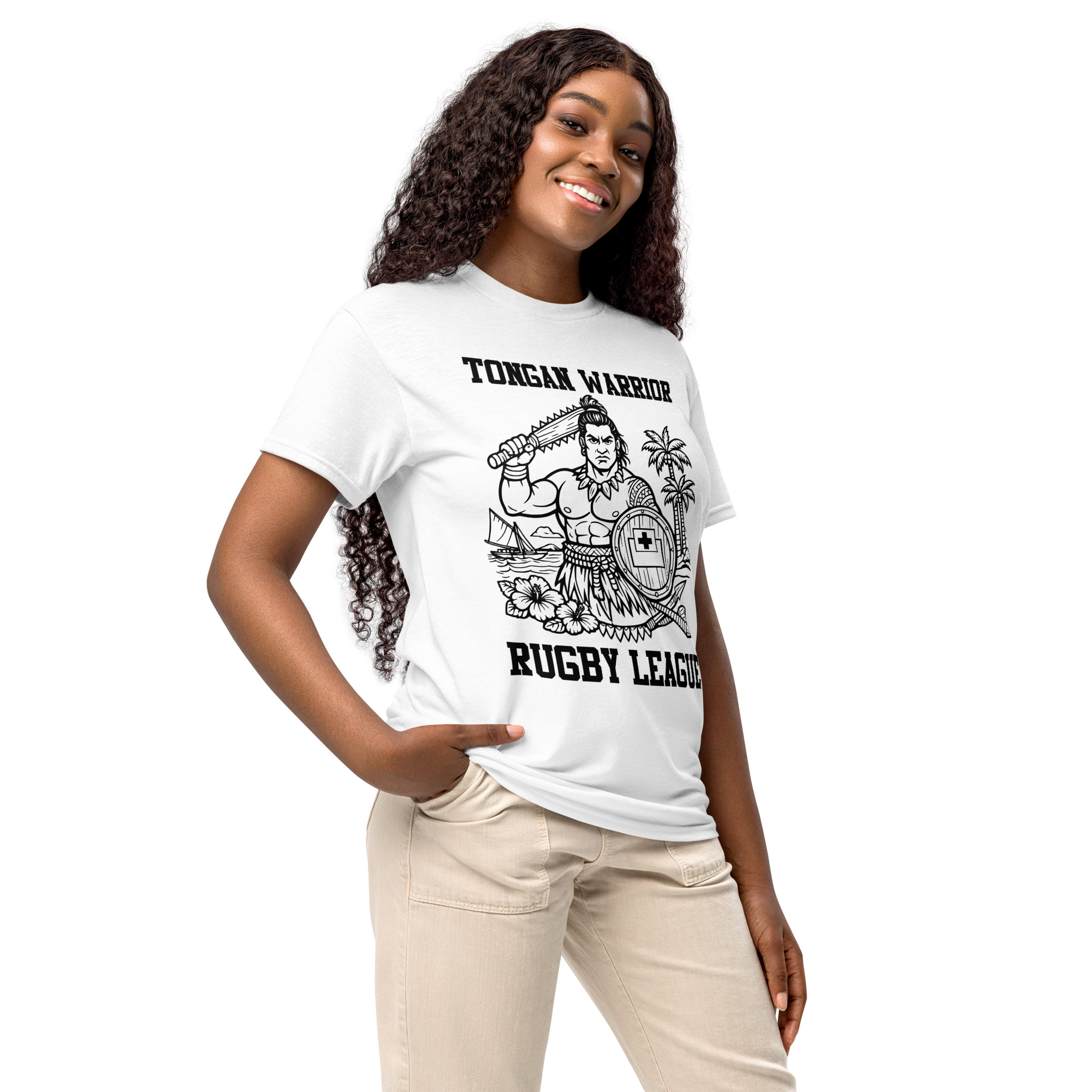 RL XIII Tongan Warrior Rugby League Design 1 White T-Shirts on sale