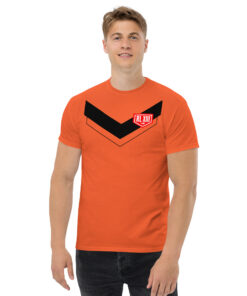 Alternative view of RL XIII Black Boxed Rugby League Chevron on Orange T-Shirt