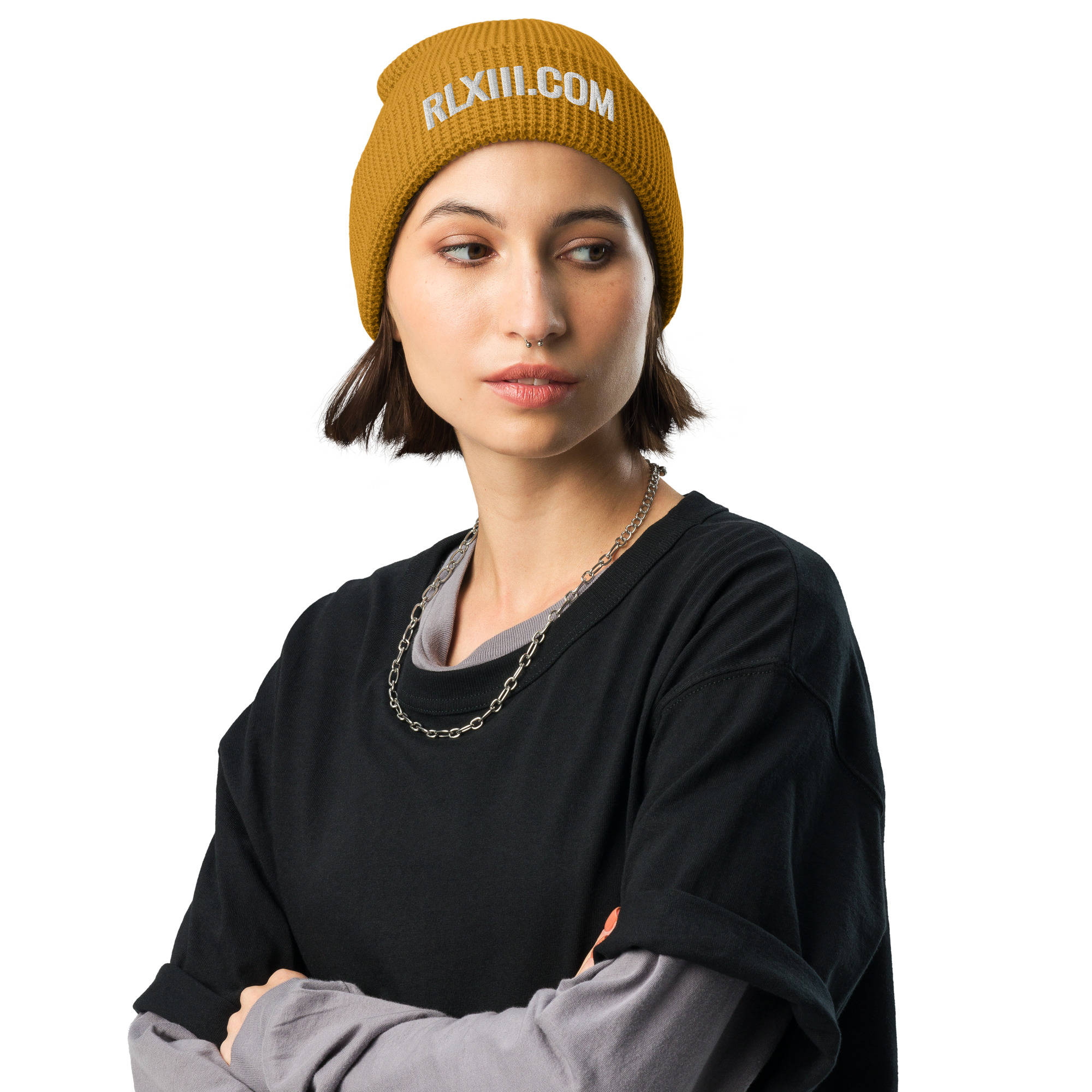 RL XIII Text Logo Camel Waffle Beanie